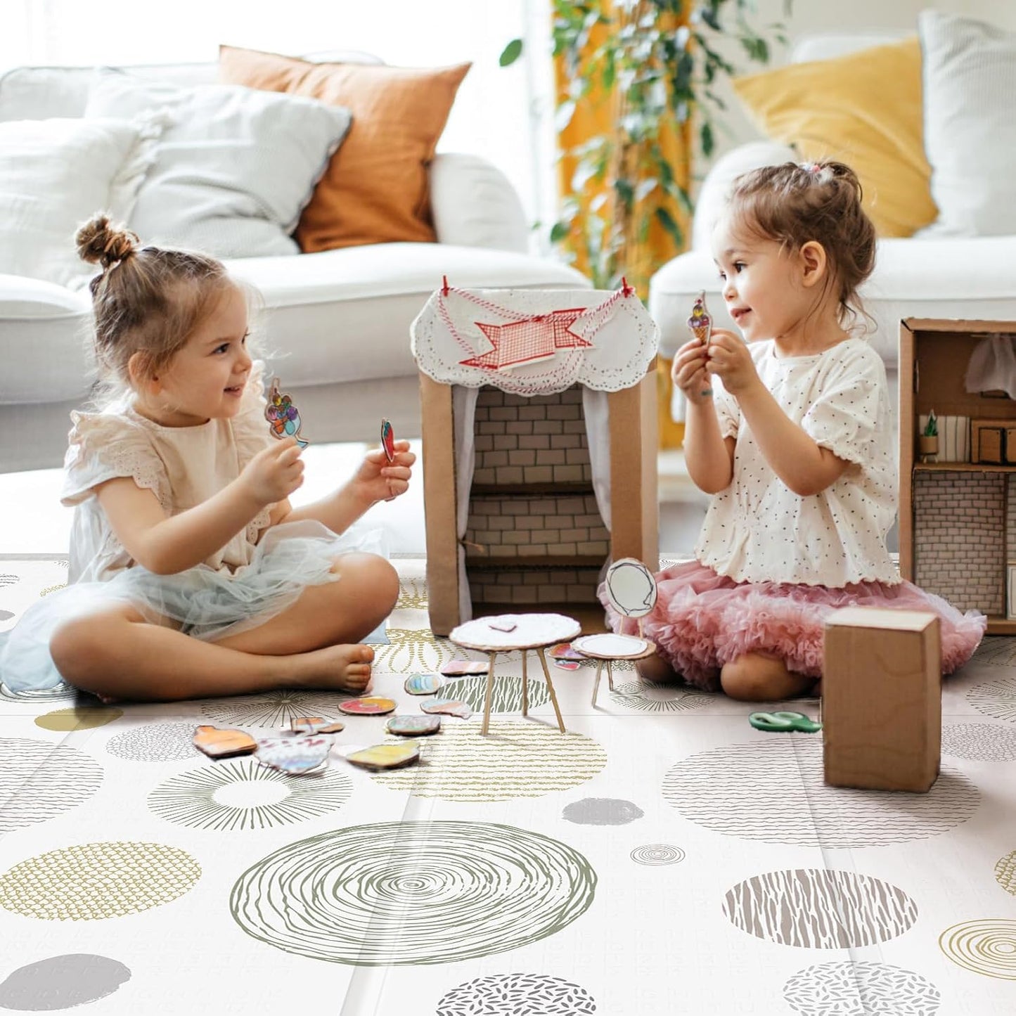 Foldable Baby Play Mat, PIGLOG 50X50 Waterproof Playpen Mat for Babies and Toddlers Kids, Safe Foam Playmat for Tummy Time, Reversible Playmats, Portable Baby Floor Mat for Infant, Toddler, Circle