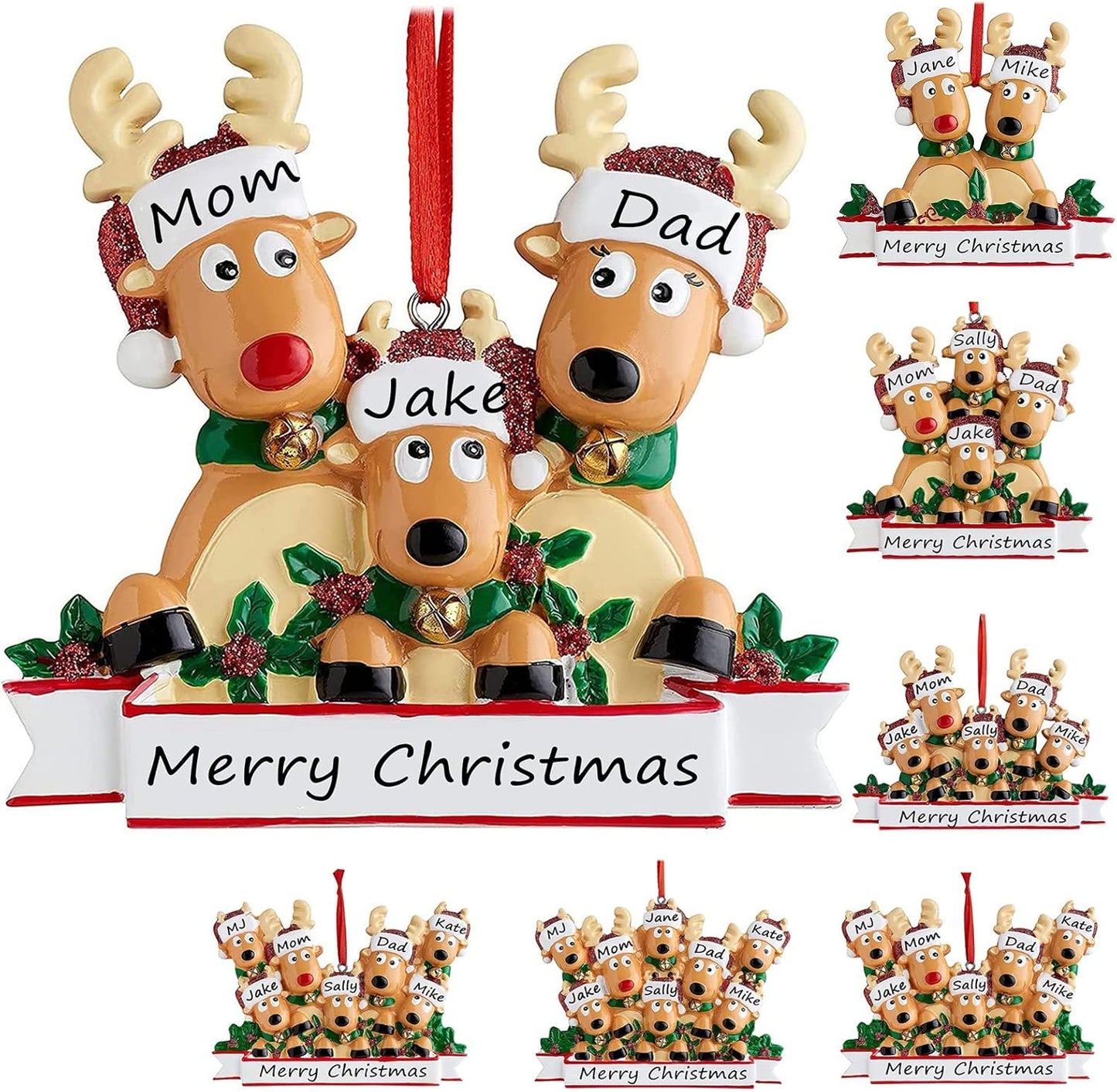 Personalized Christmas Ornaments 2025 Family of 2/3/4/5/6/7/8 Deer Christmas Ornaments Custom Name Customized Gifts for Xmas Tree,Family of 3