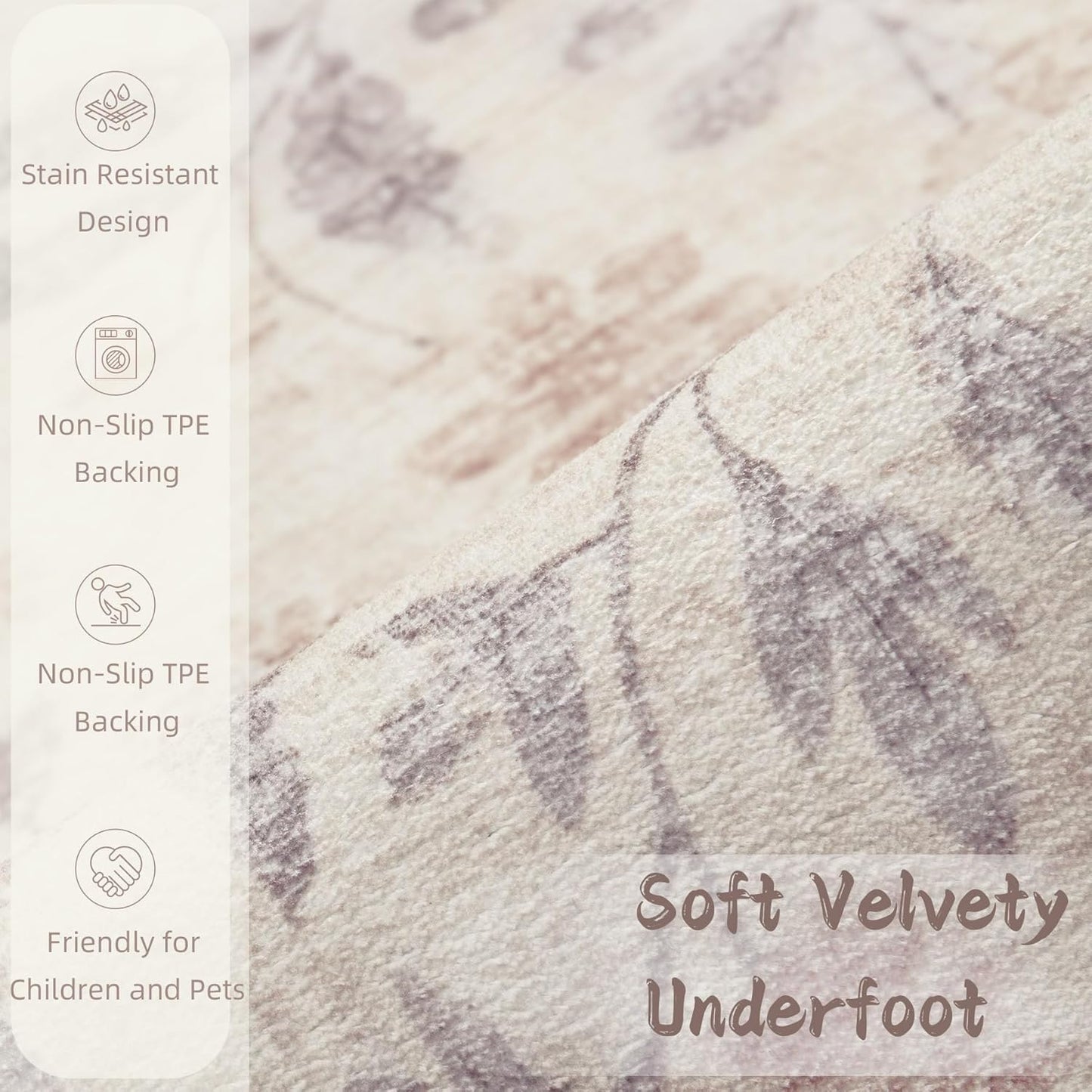 Rugs for Living Room 4x6 Rug, Washable Floral Boho Area Rug Non Slip Soft Low Pile Small Carpet for Bedroom Girls, Bedside, Kitchen, Entryway, Kids Room, Office, College Dorm(4'x6', Floral Beige)