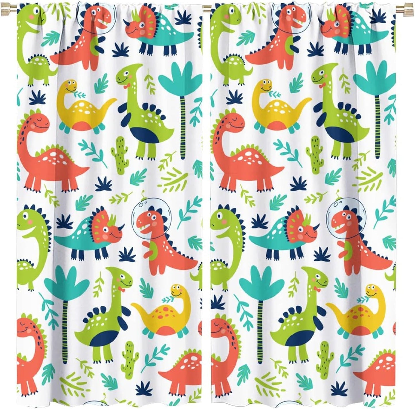 Rustic Dinosaurs Curtains Colorful Dino Kids Boys Cartoon Cute Cool Funny Decor Printed Blackout Rod Pocket Window Drapes for Living Room Bedroom W26xL84in 2 Panels