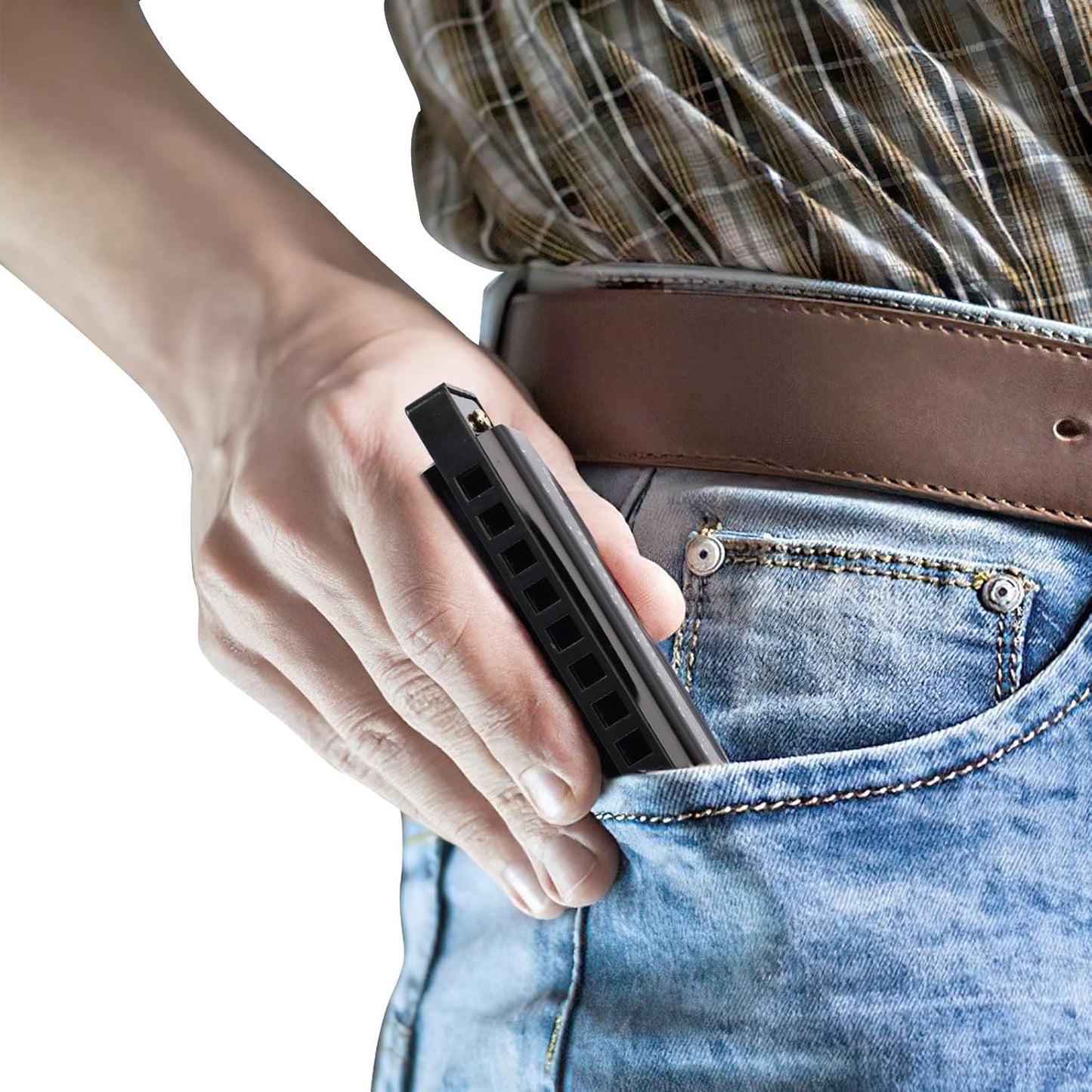 UPINS Harmonica, 4PCS Key of C 10 Hole 10 Tones Titanium Color Harmonica with Case for Beginner(Black)