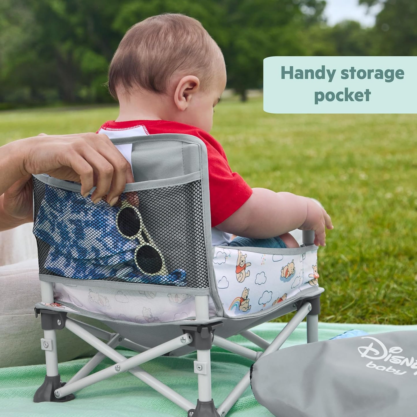 Bright Starts Disney Winnie The Pooh Pop 'N Sit Portable Booster, Indoor/Outdoor Use, Floor Seat with Feeding Tray, 6 Mos - 3 Yrs