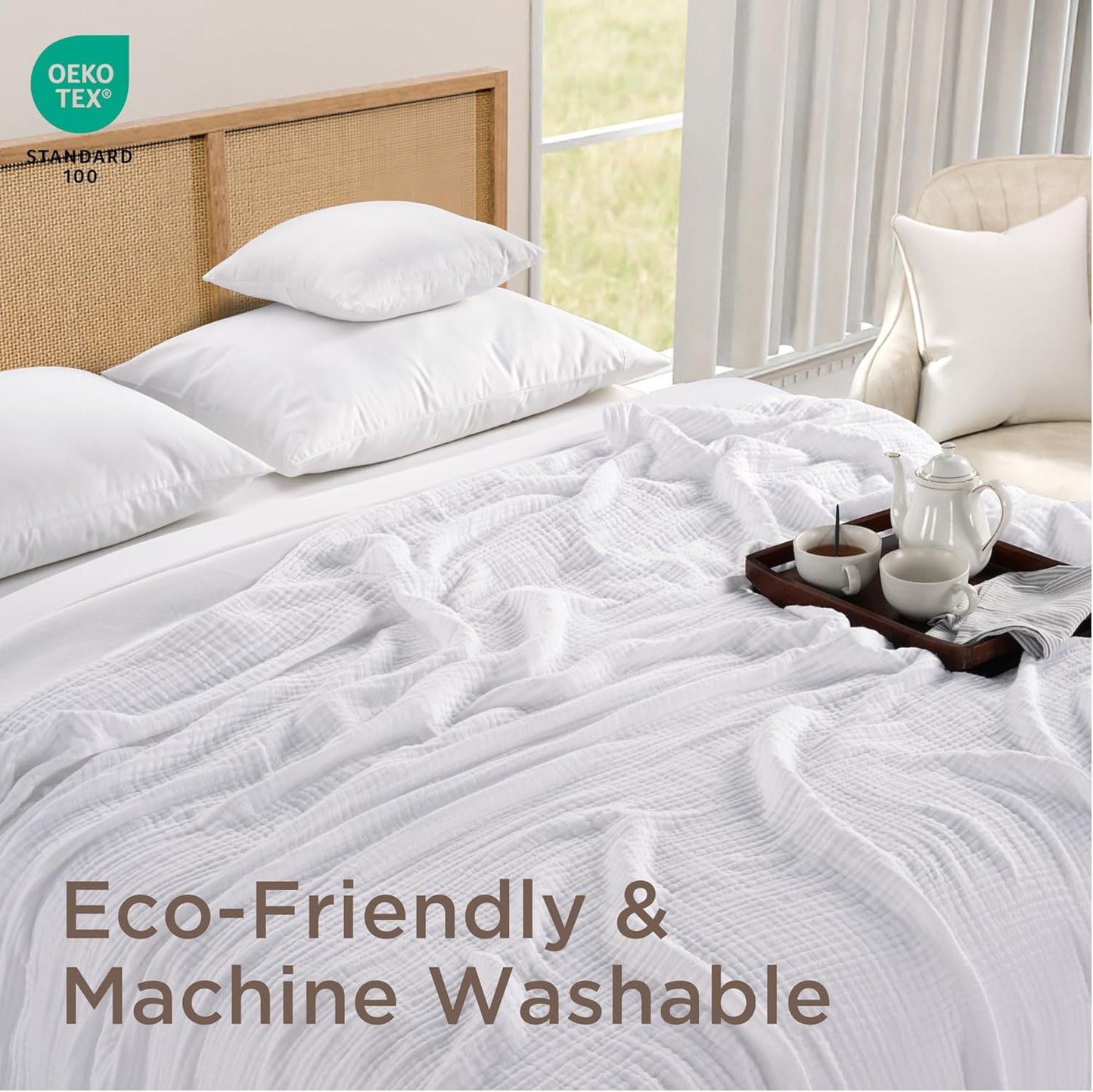 Threadmill Summer Queen Size Blanket| 4 Layer Cotton Gauze | Lightweight, Breathable, and Cozy for All Seasons | Versatile Muslin Blanket for Couch, Bed | White