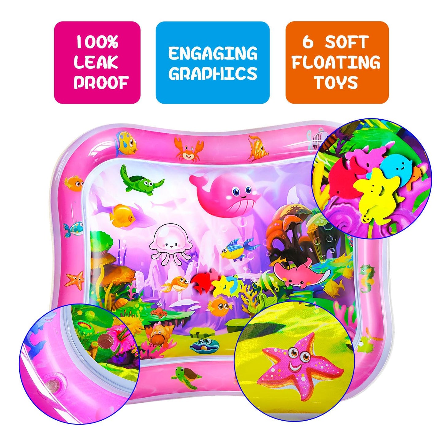 ZHUYNXIR Extra Big Infant Toys, Tummy time mats,Tummy time Toys, Baby Pink Water Play mat, Fun Early Development Activity Play Center for Newborn, Pink 39.5x31.5 in.