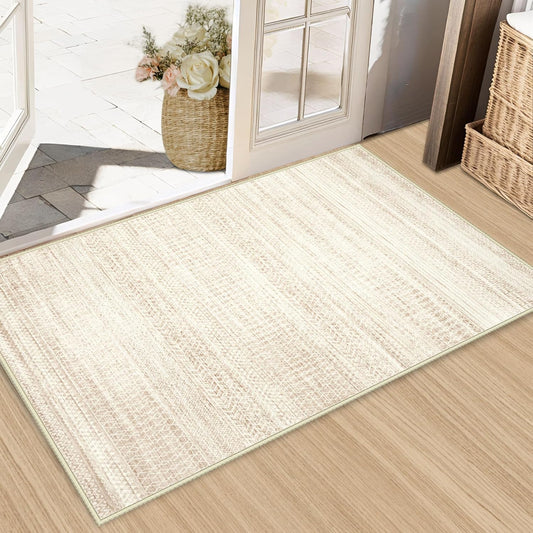 Moroccan Area Rug 2x3 - Washable Distressed Entryway Rug Non-Slip Small Rug, Soft Low-Pile Geometric Farmhouse Indoor Door Mat Floor Carpet for Entrance Bedroom Kitchen(2'x3',Ivory Beige)