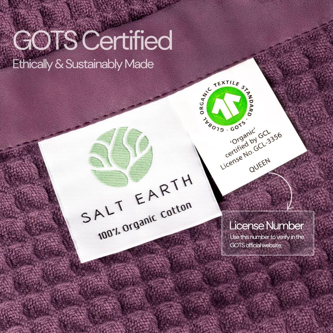 Salt Earth GOTS Certified 100% Organic Cotton Throw Blanket, 60" X 80" Blankets & Throws for Bed, Throw Blanket for Couch,Modern & Cozy Blanket, All Season Waffle Blanket, Soft Blanket (Plum Perfect)