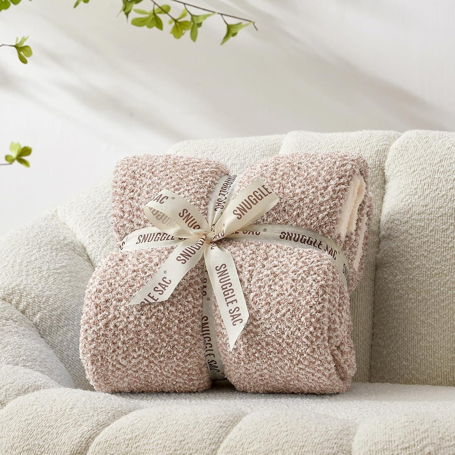 Snuggle Sac Heather Taupe Throw Blanket for Couch, Oversized Throw XL Super Soft Warm Blankets Cozy Knit Fuzzy Lightweight Throws for Sofa, Bed, Living Room, Taupe, 50x70 inches