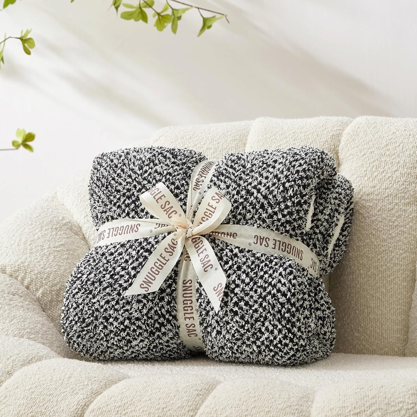 Snuggle Sac Heather Black Throw Blanket for Couch 50x70 inches, Super Soft Warm Blankets Cozy Knit Fuzzy Plush Lightweight Oversized Throws for Sofa, Bed, Camping, Picnic, Black, 50" x 70"