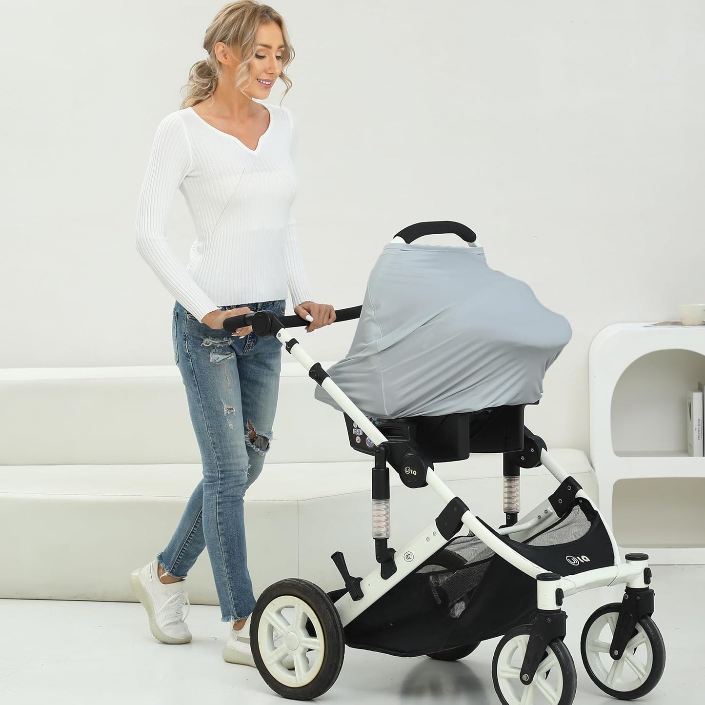 Breathable Car Seat Cover for Babies – Multi-Purpose Soft Rayon Nursing Cover for Breastfeeding, High Stretchy Infant Carseat Canopy, Stroller Cover (Smooth Rayon, Light Grey)