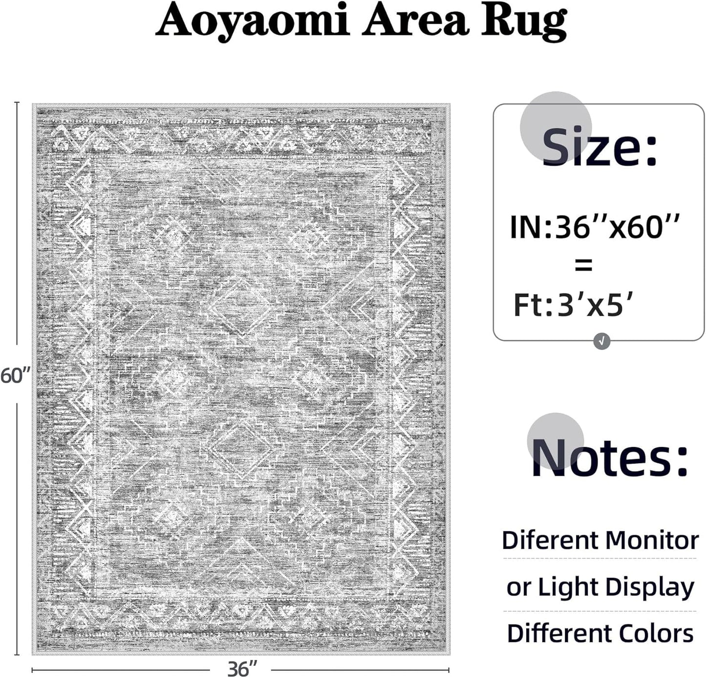 Vintage Moroccan Trellis Area Rug - 3x5 Machine Washable Boho Geometric Farmhouse Rugs Neutral Stain Resistant Non Slip Indoor Carpet for Entrance Bedroom Dining Room Nursery Home Office (3 x 5, Grey)