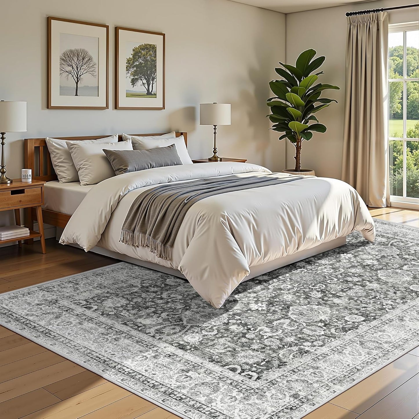 Deerly Area Rugs 9x12 Rug Living Room Distressed Area Rugs, Non Slip Large Washable Rugs for Bedroom Dining Room Office, Floor Decoration Big Rug Low-Pile Grey