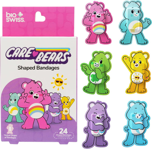 BioSwiss Care Bears Bandages, Unlock The Magic Care Bear Shaped Self Adhesive Bandage, Latex Free Sterile Wound Care, Fun First Aid Kit Supplies for Kids, 24 Count