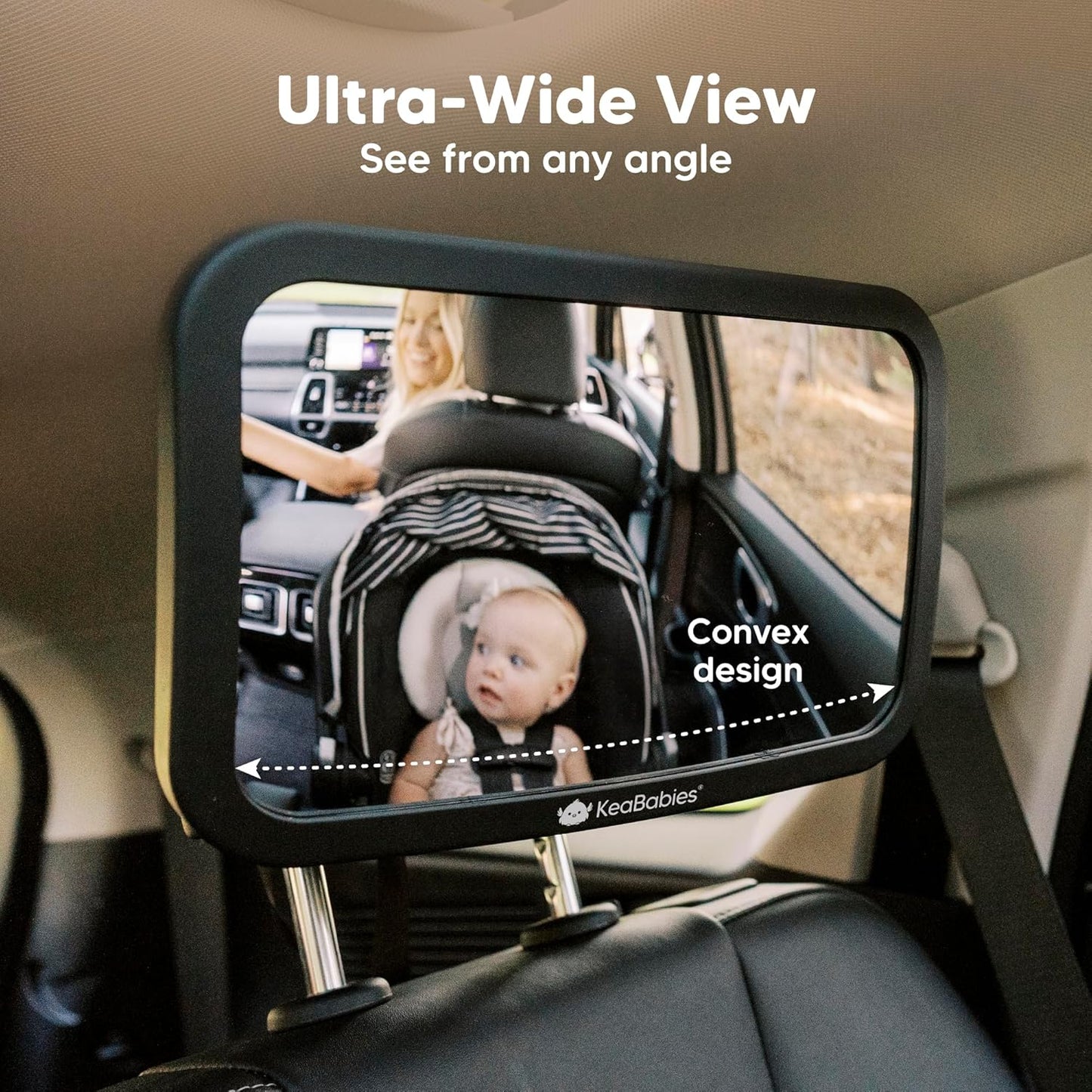 Safety Baby Car Seat Mirror - Wide Shatterproof Backseat Infant Car Mirror for Baby Rear Facing, Crystal Clear View, Travel Accessories, Easy Install & Adjustable for Removable Headrest (Matte Black)
