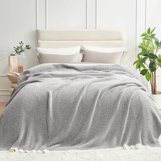 Snuggle Sac Queen Size Bedding Blanket Grey Color, Super Soft Warm Blankets for Bed, Living Room, Luxurious Microfiber Blanket Dupes, Heather Grey, 90x90 inches