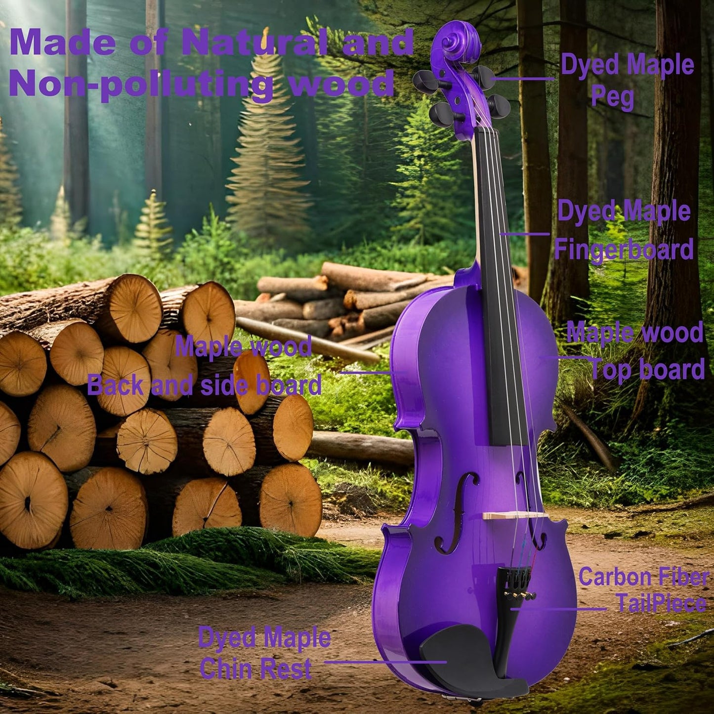 1/4 Fiddle Purple Colored Premium Violin Outfit for Beginners Adults Kids With 5 Color Fingering Tape- Handcrafted Student Beginner Violin.(Purple, 1/4)