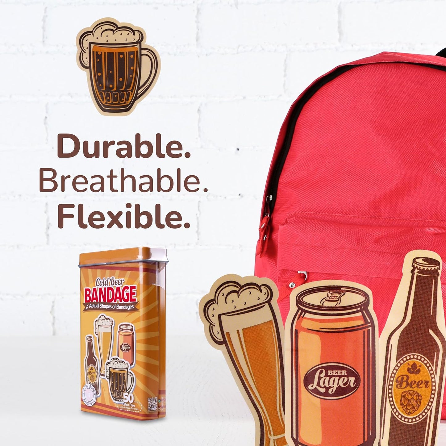 BioSwiss Bandages, Cold Beverage Shaped Self Adhesive Bandage, Latex Free Wound Care, Fun First Aid Kit Supplies for Adults, 50 Count