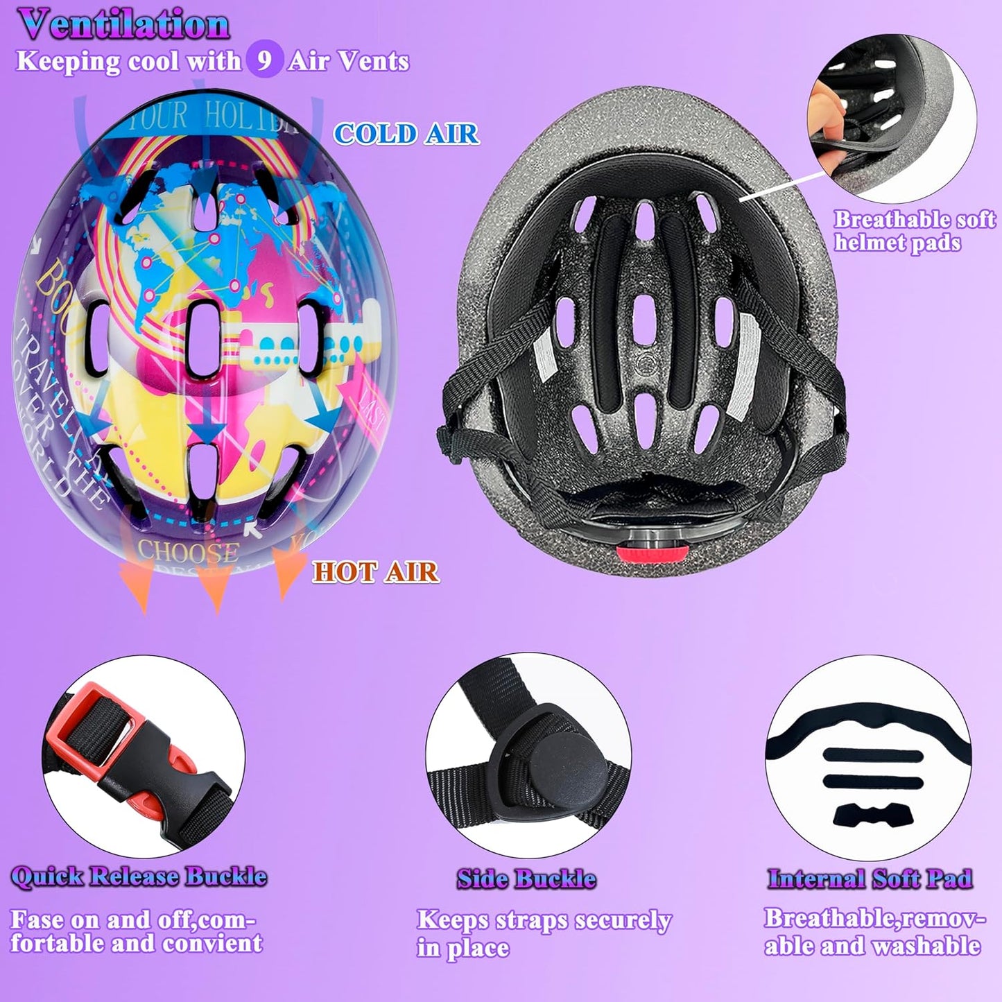 Kids Helmet Adjustable for Kids Ages 3-8 Years Old Boys Girls, Toddler Helmet with Protective Sports Gear Set Knee Elbow Pads Wrist Guards for Cycling Skateboard Scooter