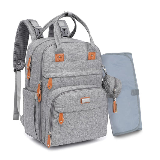 BabbleRoo Diaper Bag Backpack - Baby Essentials Travel Tote - Multi Function Waterproof Diaper Bag, Travel Essentials Baby Bag with Changing Pad, Stroller Straps & Pacifier Case - Unisex, Light Gray