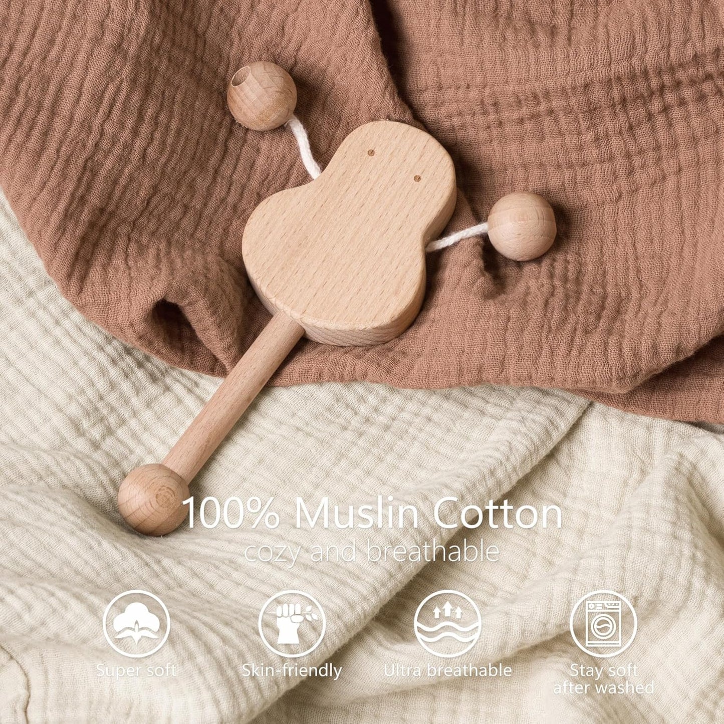 Bearmoss Changing Pad Cover, 2 Pack Muslin [100% Cotton] Diaper Changing Table Covers, 32'' x 16'' Soft Breathable Changing Pad Sheets for Unisex Baby Girls and Boys with Strap Holes (Cappuccino)