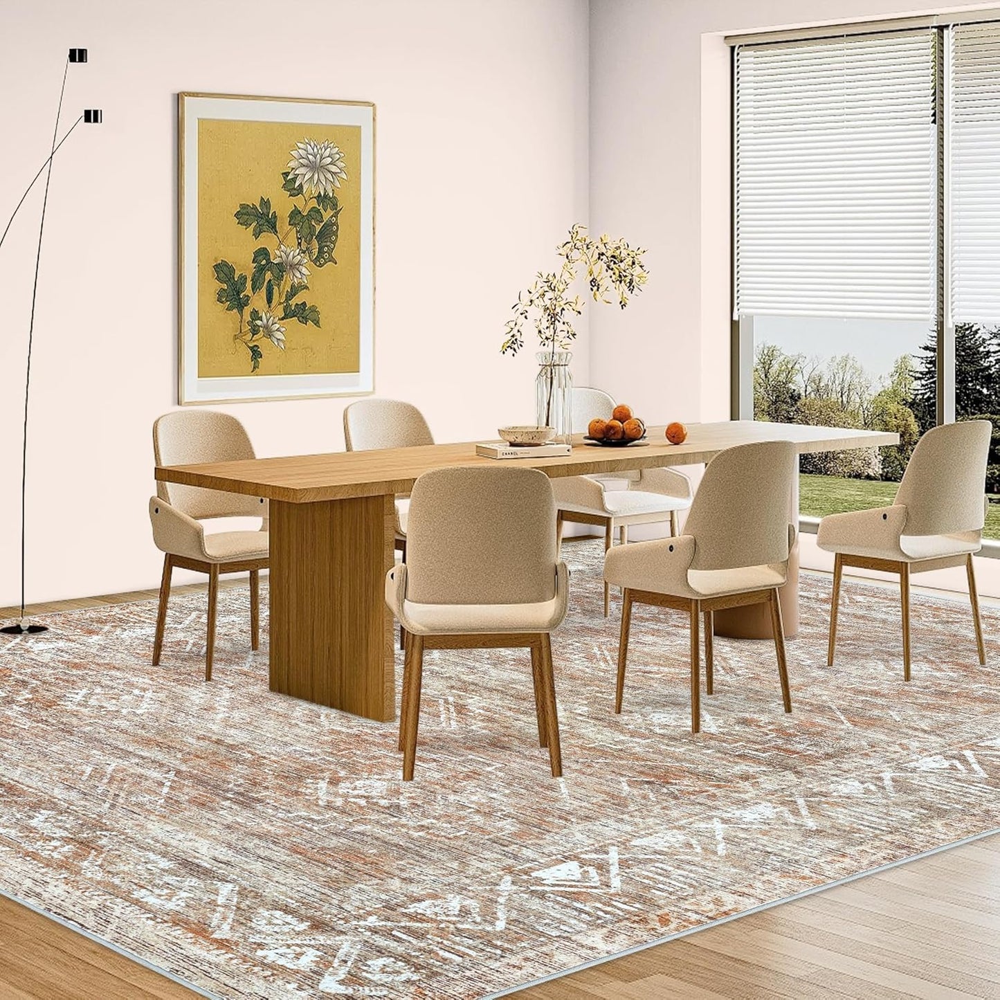 Large Living Room Area Rug 8x10 - Machine Washable Vintage Boho Moroccan Rugs Geometric Neutral Rug Non-Shedding Low Pile Distressed Farmhouse Carpet for Bedroom Nursery Classroom Dorm (8 x 10, Brown)