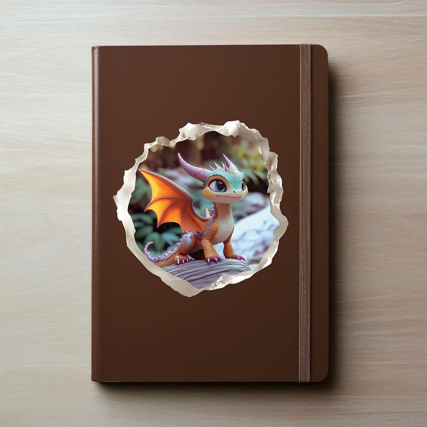 Baby Dragon 3D Wall Decal – Cute Fantasy Sticker with Torn Wall Effect – 4.7W x 4.5H inches