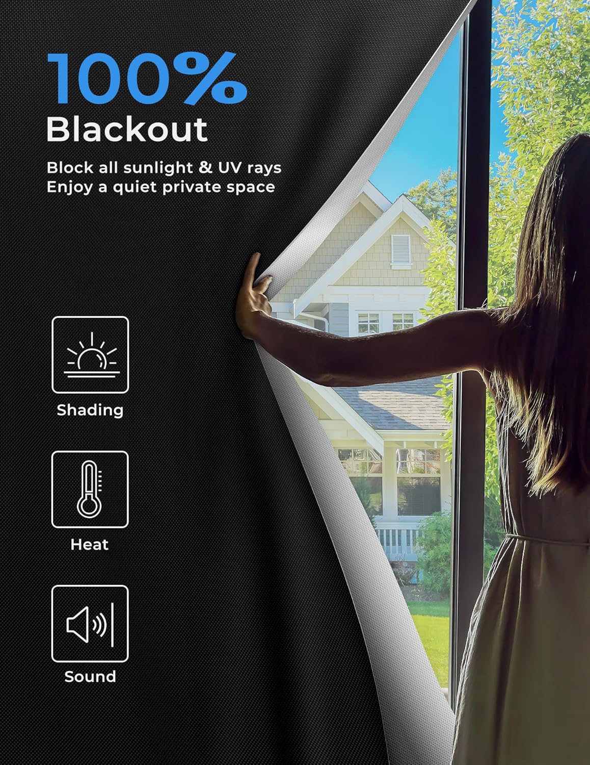 Sumobaby Blackout Curtains for Bedroom Portable 29"x60",No Drill Blackout Shades with Upgraded Hook&Loop Tapes,100% Black Out Window Cover,Thermal Insulated Blinds for Bedroom,Nursery(1 Panel,Black)