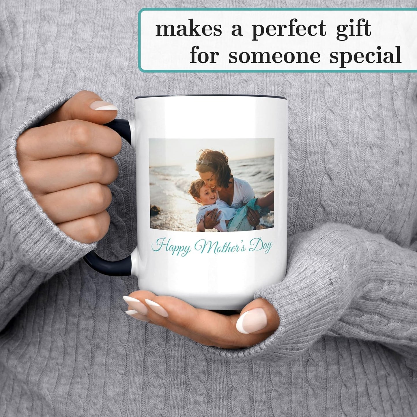 Personalized Coffee Mug, Custom Photo Text 15 Oz Ceramic Mug, Customized Picture Name Tea Cup, Unique Gift Idea, Taza Cafe Personalizadas Fotos, Cute Custom Gifts Mom Women Men, Father's Day, Black