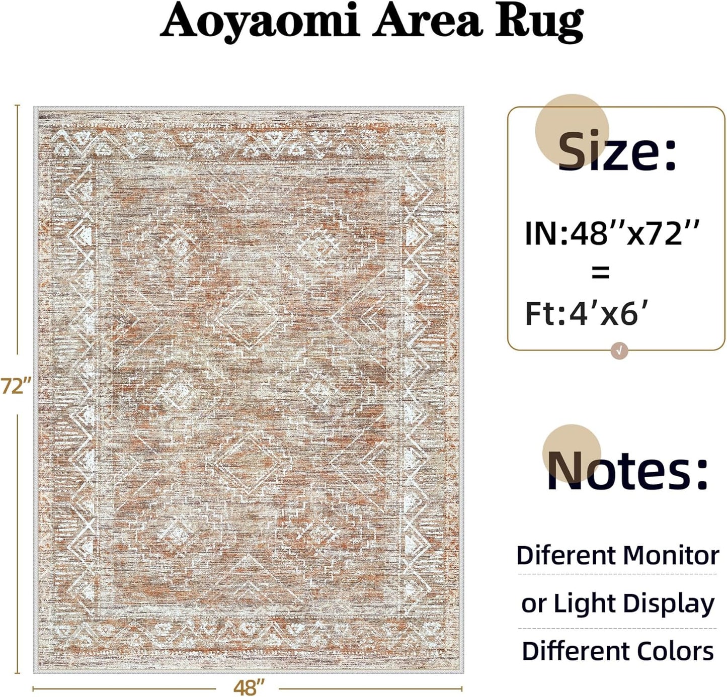 Vintage Moroccan Trellis Area Rug - 4x6 Machine Washable Boho Geometric Farmhouse Rugs Neutral Stain Resistant Non Slip Indoor Carpet for Bedroom Dining Room Nursery Home Office (4 x 6, Brown)