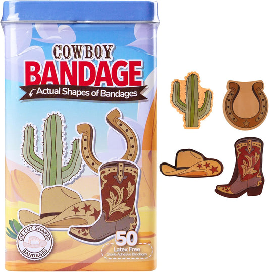 BioSwiss Bandages, Cowboy Shaped Self Adhesive Bandage, Latex Free Wound Care, Fun First Aid Kit Supplies for Kids and Adults, 50 Count