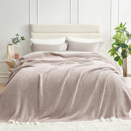 Snuggle Sac Queen Size Bedding Blanket Taupe,Super Soft Warm Microfiber Blankets Cozy Knit Fuzzy Plush Bed Blankets,Heather Taupe, 90x90 inches