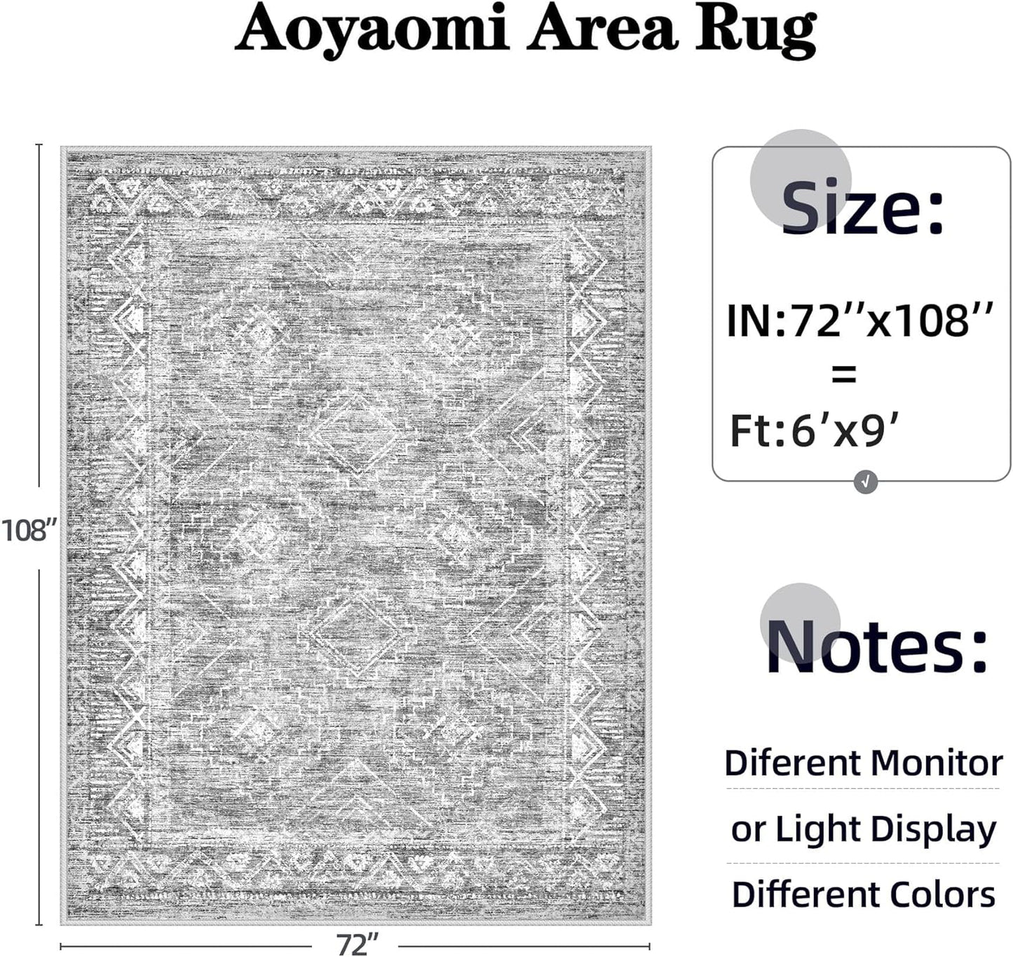 Moroccan Large Area Rug 6x9 - Soft Machine Washable Geometric Boho Distressed Farmhouse Rug Morden Stain Resistant Indoor Floor Carpet for Bedroom Dining Table Nursery Home Office (6 x 9, Grey)
