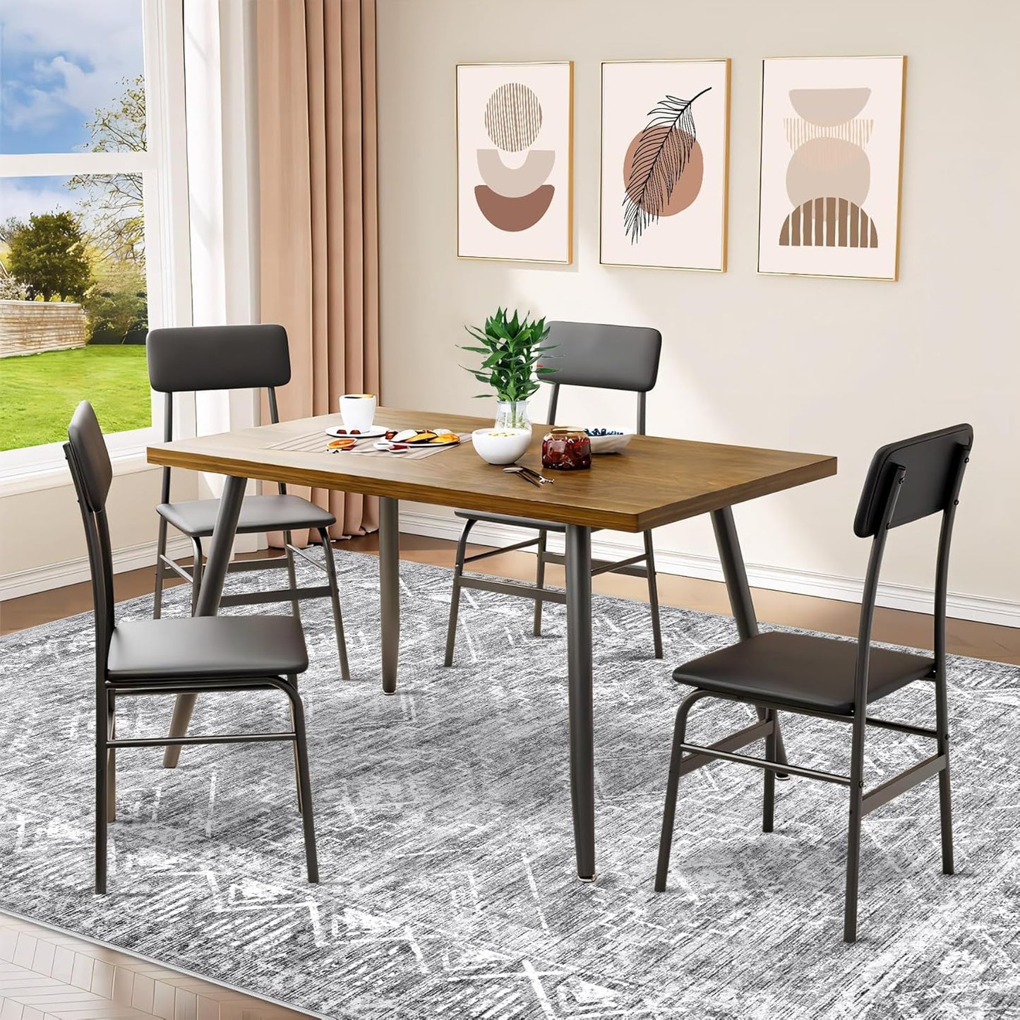 Moroccan Large Area Rug 6x9 - Soft Machine Washable Geometric Boho Distressed Farmhouse Rug Morden Stain Resistant Indoor Floor Carpet for Bedroom Dining Table Nursery Home Office (6 x 9, Grey)