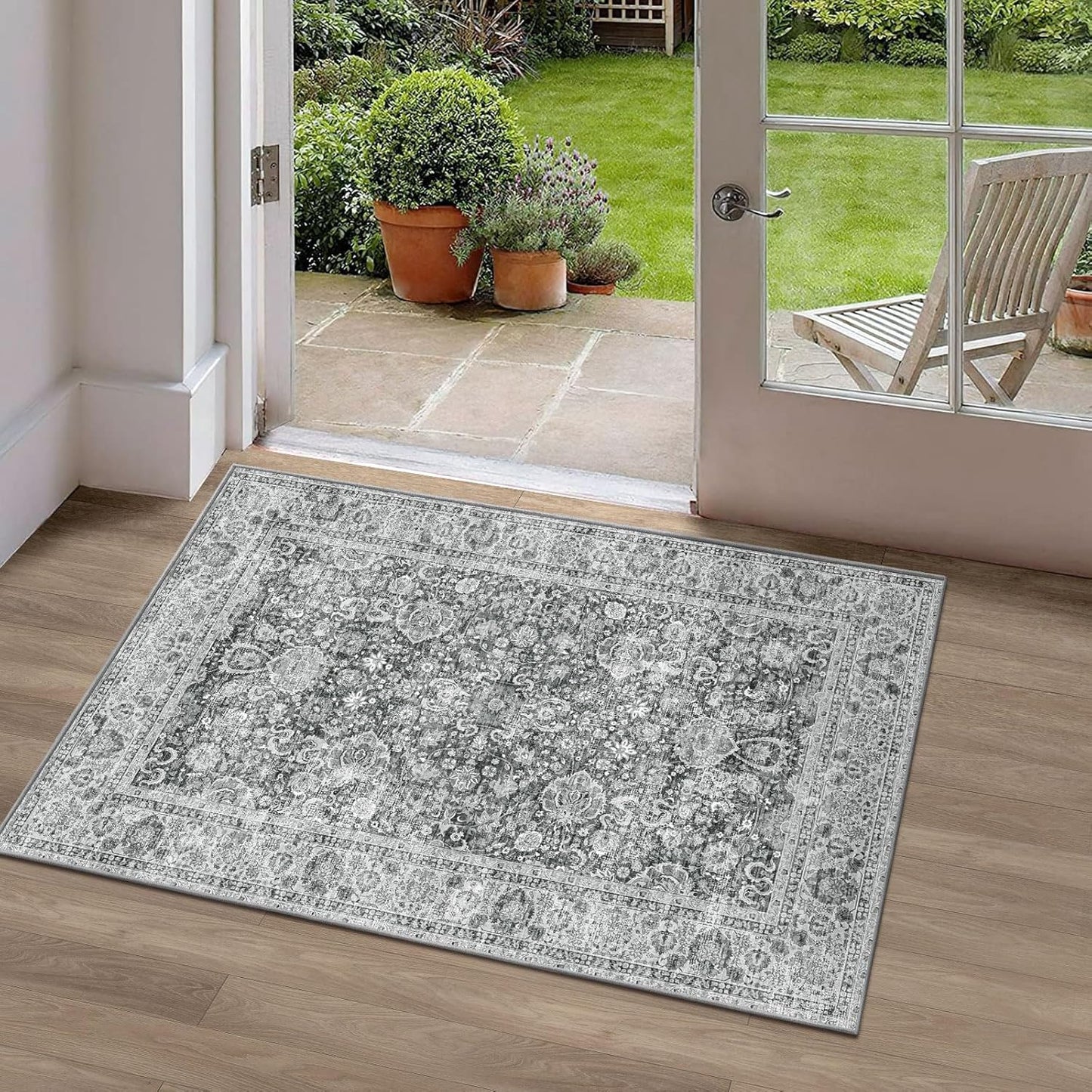 Deerly 2x3 Rugs Grey Small Area Rugs for Bedroom Living Room Bathroom Kitchen, Entry Rug Small Soft Rugs Low Pile Non-Slip Rubber Backing Oriental Door Mat